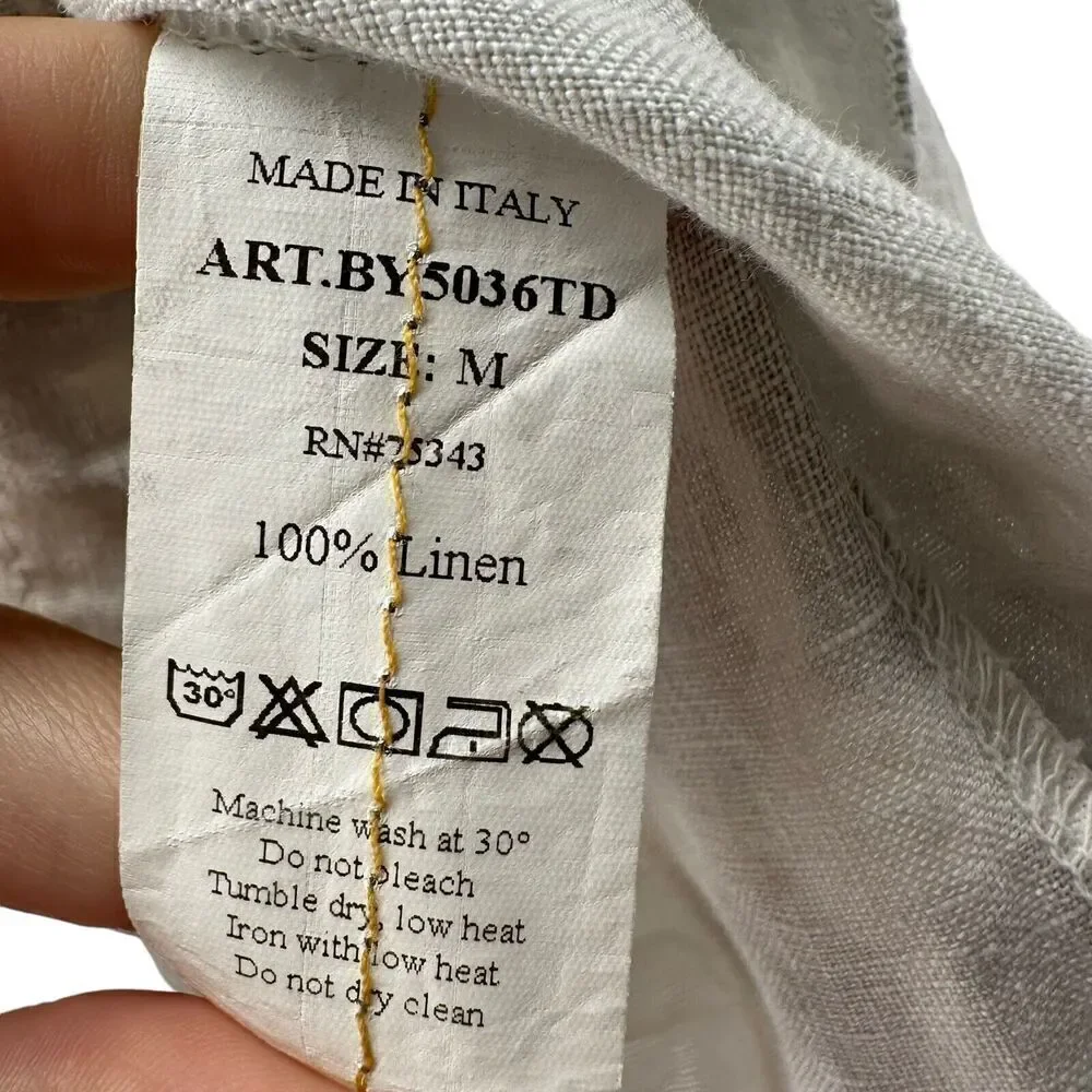 Italian Linen Dress Allegra Masetti Size M Sleevless Ruffle Gray White Beach - Picture 6 of 8